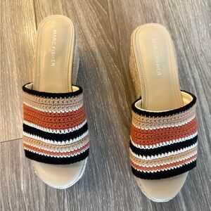 Marc Fisher Striped Crochet Mules - Black, Brown, Tan